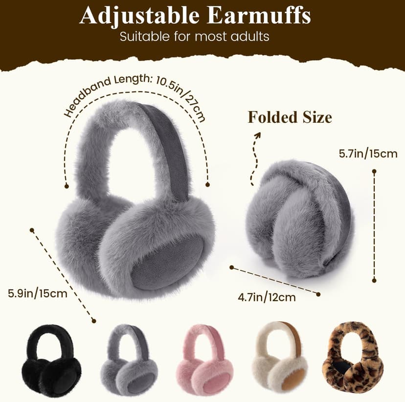 Clothirily EarMuffs for Women, Faux Fur Warm Ear Muffs for Winter, Foldable Winter Ear Covers, Fuzzy Ear Warmers for Women