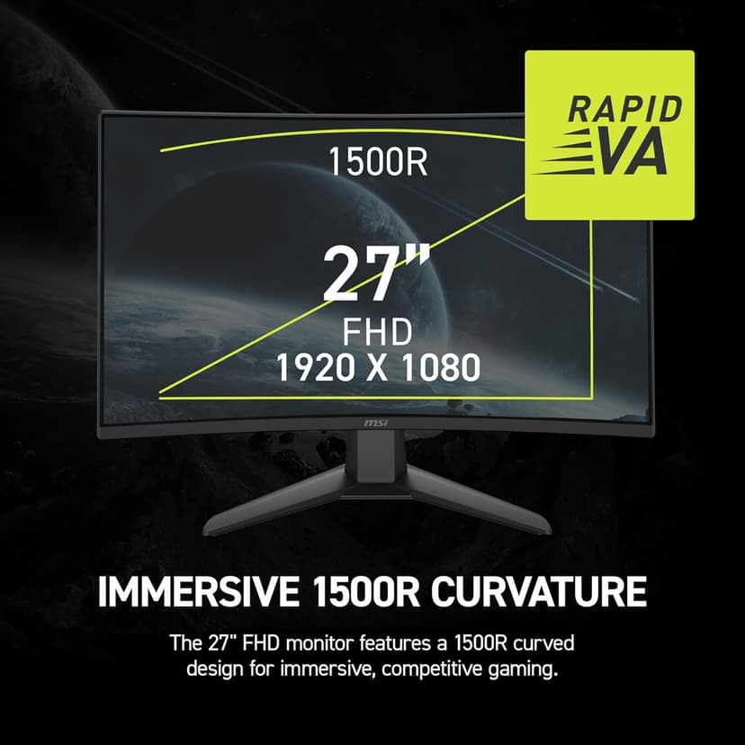 msi MAG 274CF X24 27-inch 1920 x 1080 (FHD) Gaming Monitor, 240Hz, FreeSync Premium, HDR Ready, HDMI, VGA Port, VESA Mountable, Tilt, 4-Side Slim Bezel, 0.5ms, Black