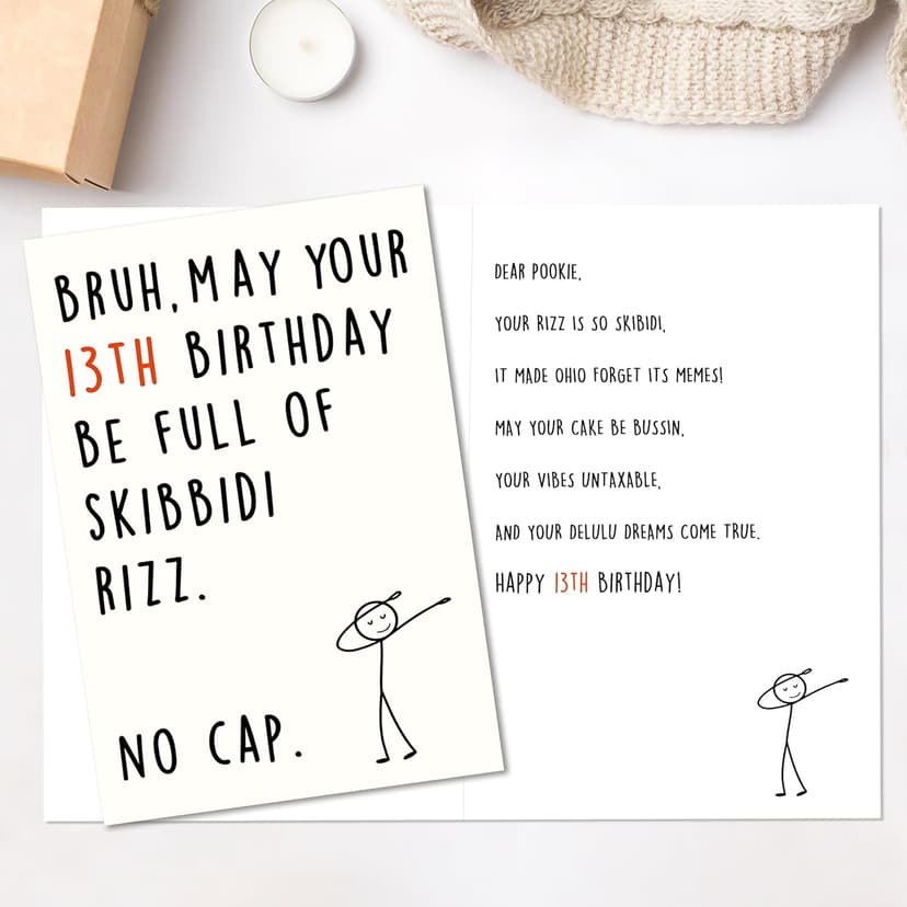 13 Year Old Birthday Gifts Decorations for Boy Girl Daughter Son Niece Nephew with Gen Z Slang Meme Design Funny 13th Birthday Card for Boys Girls B0FN7WD6RQ