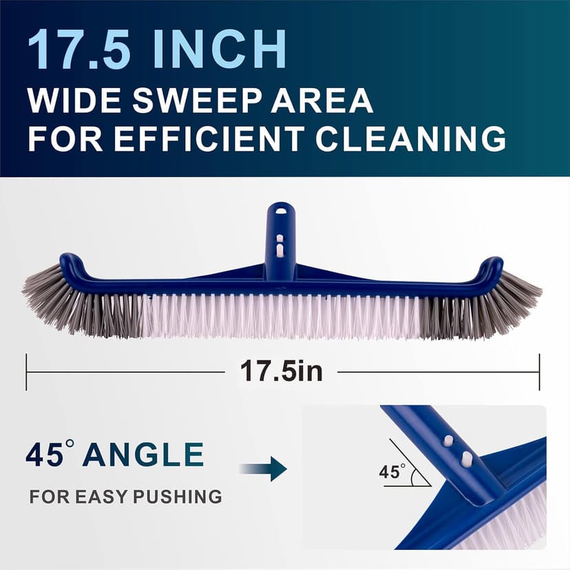 POOLAZA Pool Brush, 17.5'' Pool Brush Head for Inground Pools & Above-Ground Pools, Durable Pool Scrub Brush Fit Standard Pool Pole, Enhanced Pool Brushes for Cleaning Pool Walls with Curved Ends