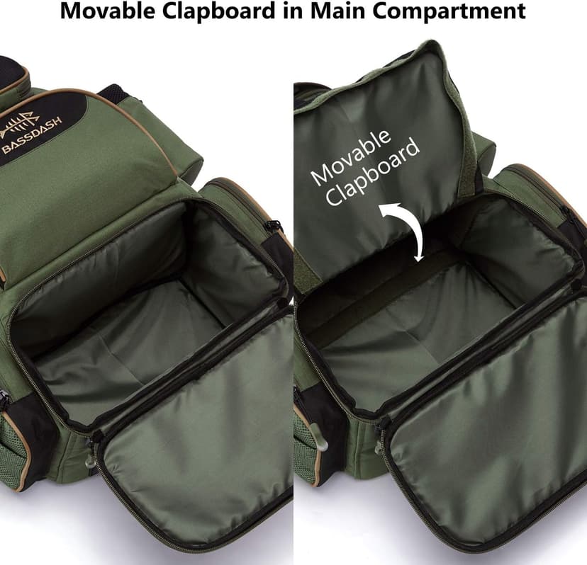 BASSDASH Fishing Tackle Backpack Water Resistant Tactical Bag Soft Tackle Box with Rod Holder and Protective Rain Cover