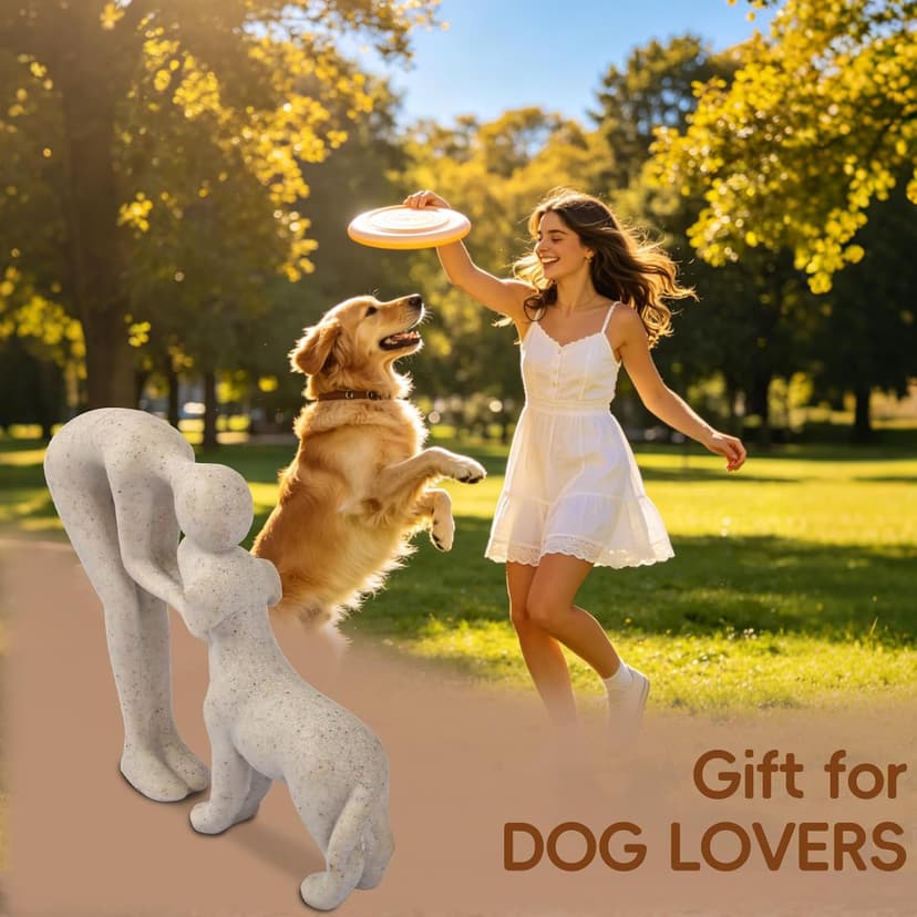 abstract sculpture celebrating the bond between person and pet. Intimate head-to-head Touching memory keepsake for dog lovers Abstract Person and Dog Head-to-Head Figurine Sandstone B0D9JVYT9V