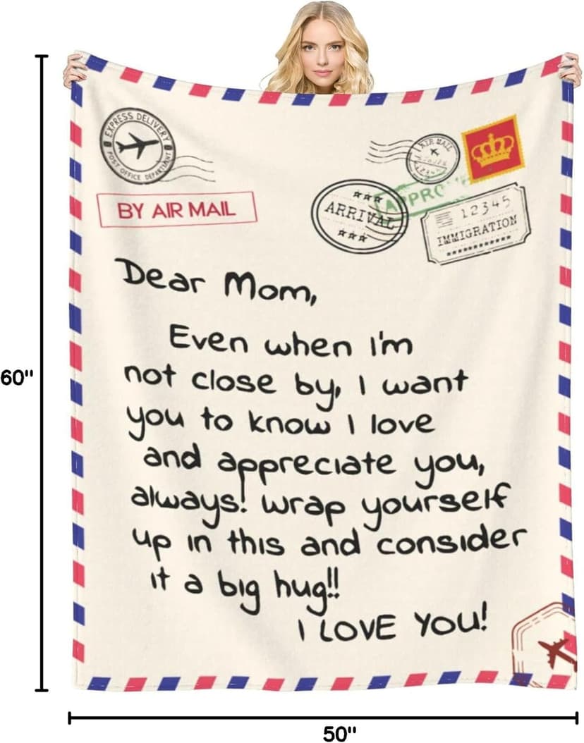 Throw Blankets Anniversary Birthday Gift for Mom from Daughter Son, Dear Mom Blanket for Mother's Day, Super Soft Flannel Throw Blankets for Christmas Valentines Day for Bed Couch(50x60)