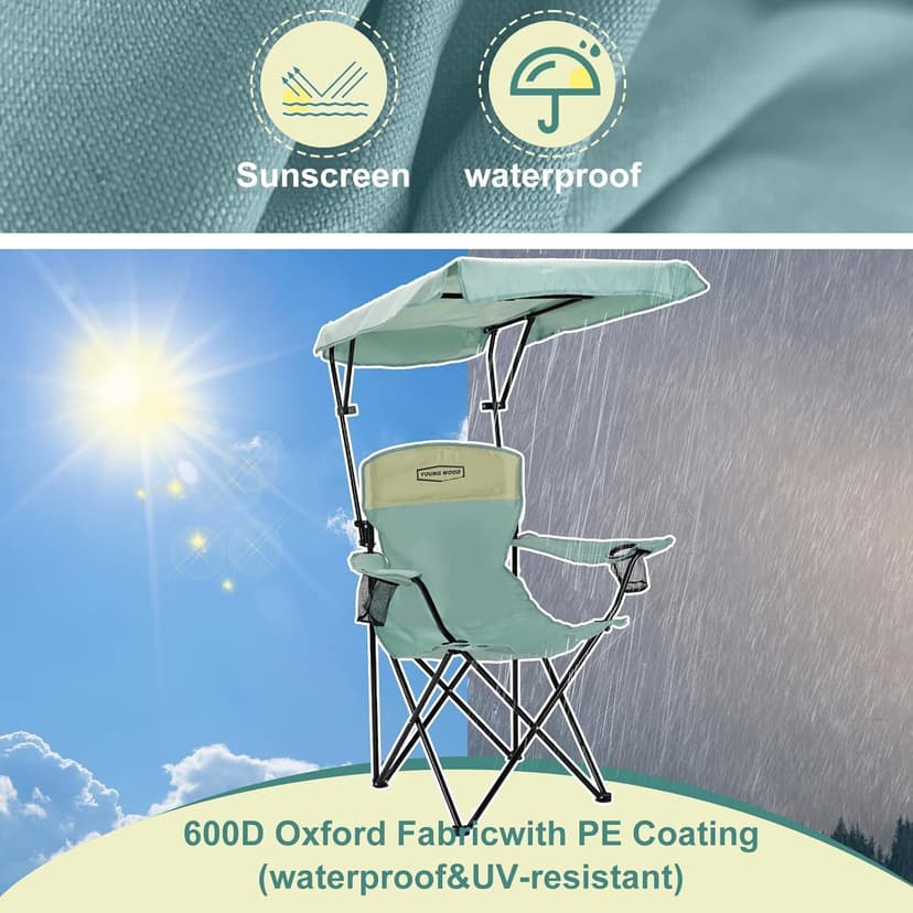 YOUNG WOOD Camping Chair with Canopy, Beach Chair with Shade,Portable,Lightweight Oversized for All, Easy to Open and Close Without Installation, Side Pocket Design for All Outdoor Activities,Blue