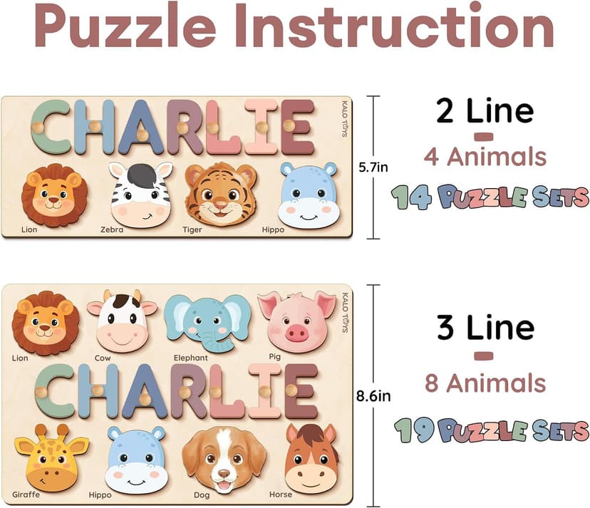 Personalized Name Puzzle for Toddlers 1-3 | Custom Wooden Baby Girl Gift with 48 Animal Art Sets | 1st Birthday Gift for Girls | Personalized Baby Boy & Girl Gifts Keepsake B0GSZSCM69