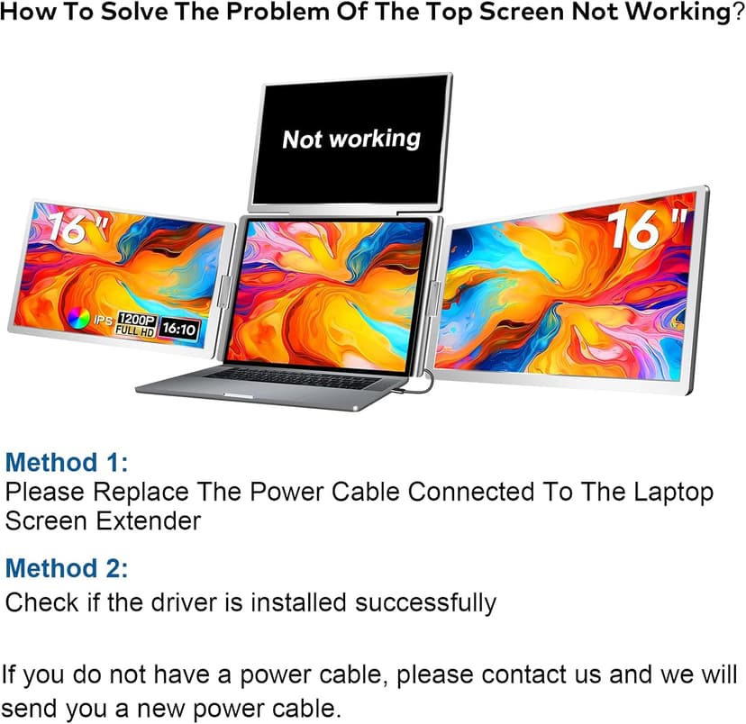 16" Laptop Screen Extender Monitor Portable, Quad Monitor, Just 1 Cable for 3 Screens, FHD 1200P IPS Laptop Extender Compatible with Wins/Mac for 13.6" - 18.5" Laptops