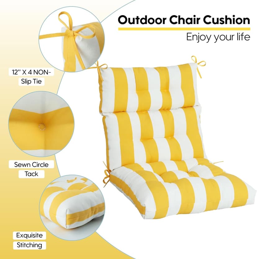 Only choice High Back Adirondack Chair Cushion Set of 2-44”x 22”x 4” Waterproof, Fade-Resistant Outdoor Rocking Chair Cushions for Patio, Garden, Porch (2, Yellow White Stripes)