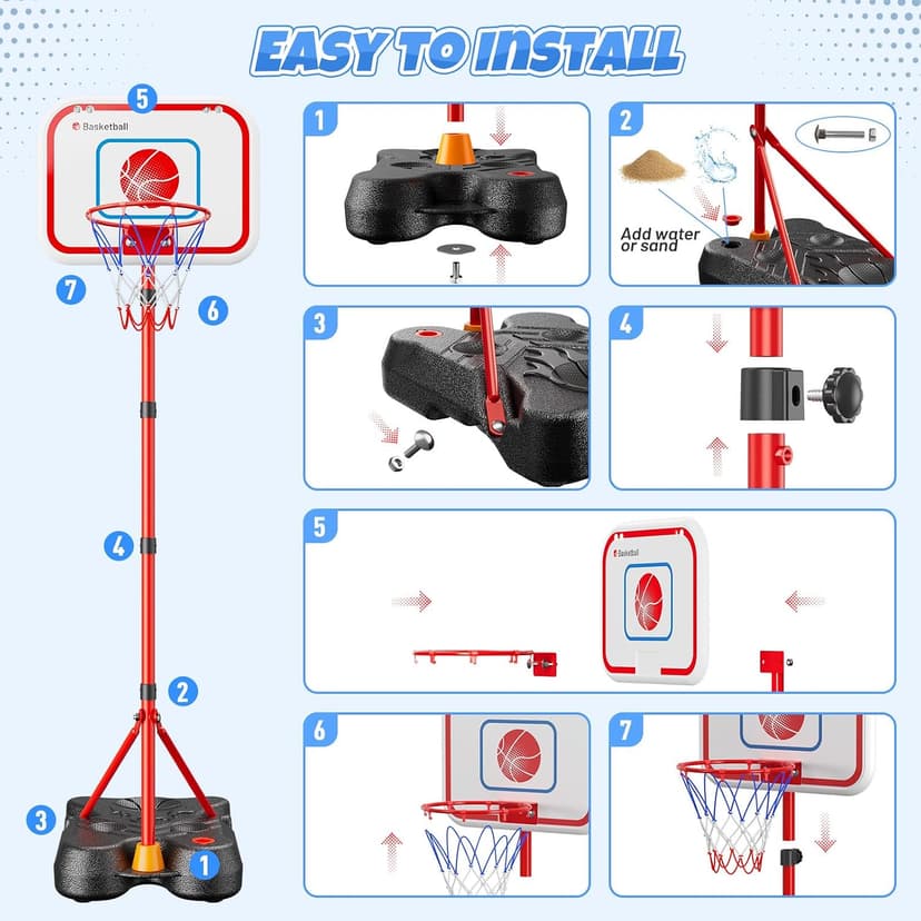 Adjustable basket ball Stand,Hanging Tee Baseball for Toddlers Boys Ages 2 3 4 5 6 7 8 Years Old, Outdoor Indoor Toys Gifts HopeRock 2 in 1 Kids Basketball Hoop and T Ball Set B0D53VWQGP