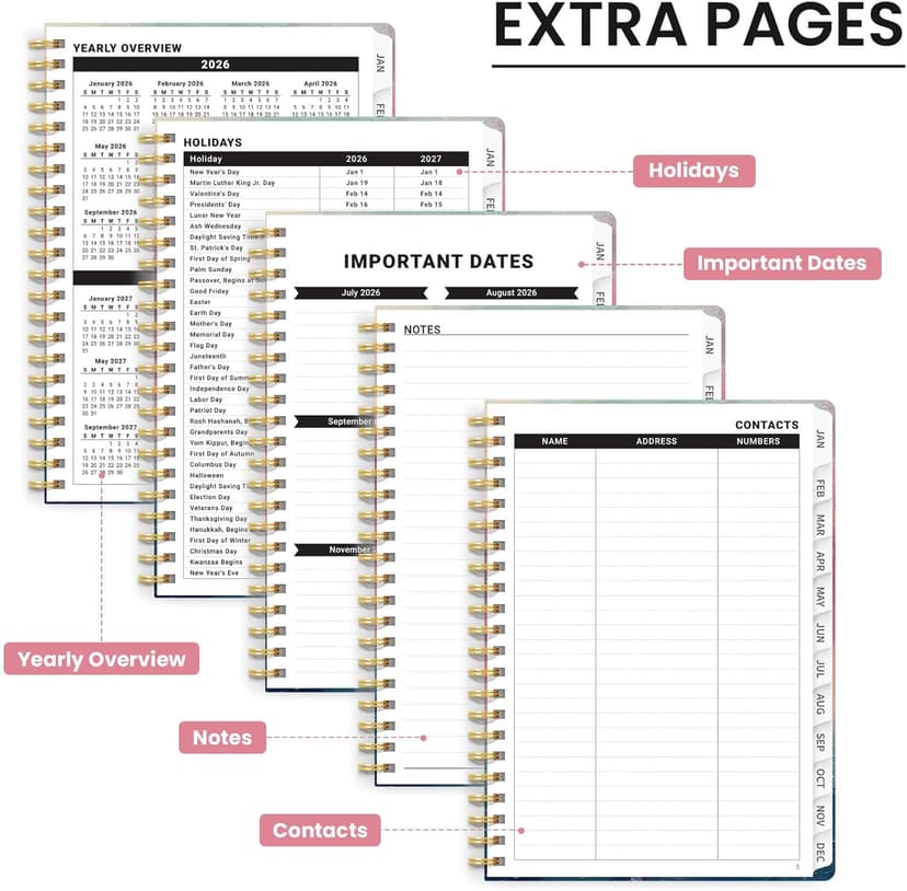 2026 Planner, Aesthetic Weekly and Monthly Planner for Women, Jan 2026 to Dec 2026, Hardcover 2026 Calendar Book with Monthly Tabs, Inner Pocket, Perfect for Office Home School - A5 (6.3" x 8.5"), Sunset