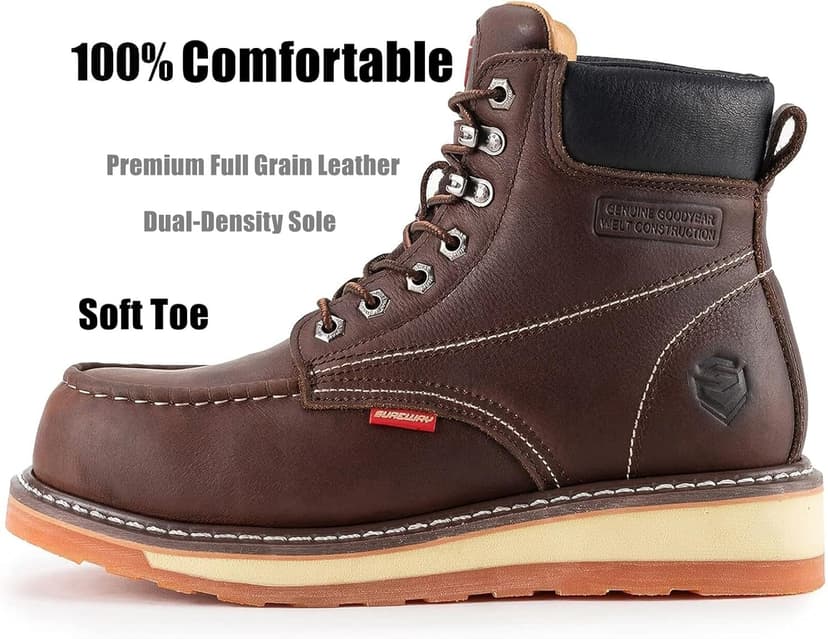 SUREWAY Mens Heavy Duty Soft/Composite/Steel Toe Work Boots for Men-Comfortable,GoodyearWelt,Full Grain Leather,6 in Wedge Moc Toe Construction Boots/Shoes