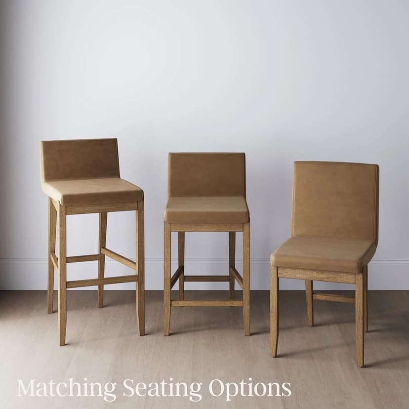 Nathan James Gracie Modern Counter Height Bar Stool with Back, Counter Stool Upholstered Chair with PU Leather and Brushed Wooden Legs, Light Brown, Set of 4