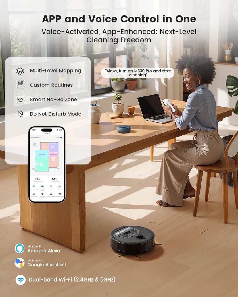 Lefant LiDAR Robot Vacuum and Mop, 450ml Visible Dustbin, Upgraded 190° PSD Obstacle Avoidance, Customized Cleaning, Multi-Floor Mapping, 150 Mins Runtime, 2.4G/5G WiFi, Pet Hair & Carpets, M330 Pro