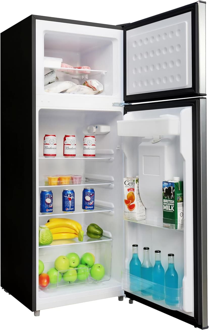 Frigidaire Platinum Fridge Freezer Combo, 7.5 cu. ft. Capacity Apartment Size Fridge with Freezer, Built-in Water Dispenser, Quicksilver