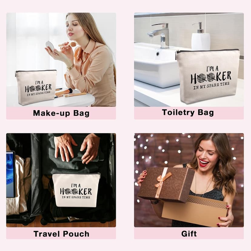 Funny Crochet Gifts for Crochet Lovers Funny Crochet Makeup Bag, Crochet Knitting Gifts for Christmas, Friendship & Birthday Gifts for Women, Mom, Sister, Travel Cosmetic Bag B0DHTL2L81