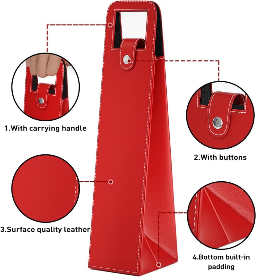 Wine Gift Bag, Reusable Leather Wine Tote Carrier, Single Bottle Champagne Beer Gift Bags Carrier for Birthday, Wedding, Picnic Party, Christmas Gifts (Red)