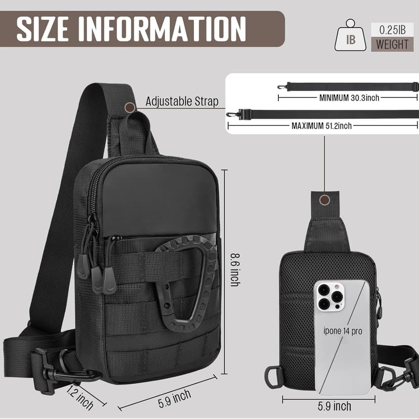DEYACE Small Sling Bag for Men, Tactical Inspired Waterproof Utility EDC Mini Crossbody Chest Bag for Travel Work Sport