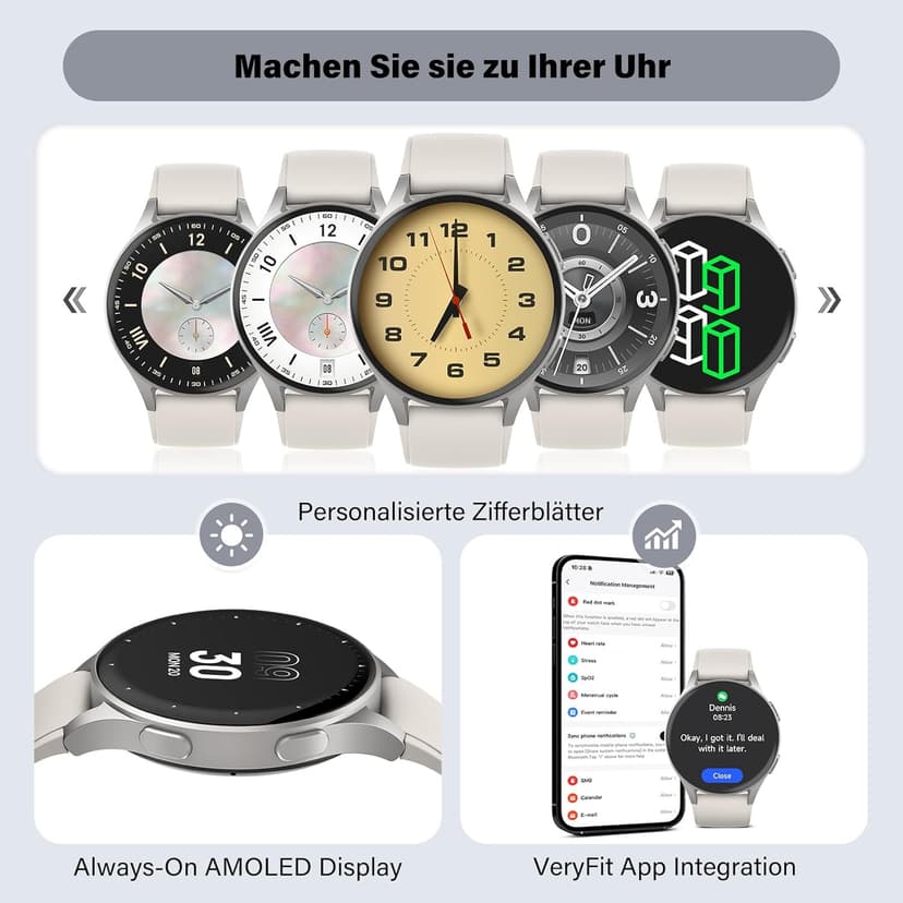 Smart Watch for Women, Built-in Alexa, GPS, HRV, VO2 Max, Blood Oxygen, Sleep & Stress Monitor, BT Calling, Compass, Altimeter, 1.32" AMOLED, Fitness & Women’s Health, Waterproof, iPhone Compatible