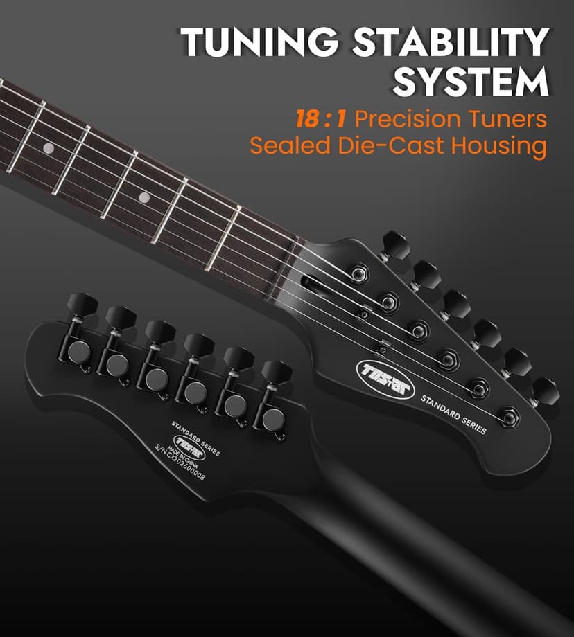 Tostar Electric Guitar: P90 Pickups, TOM Bridge & Smoked Matte Finish, 3-Way Switch, 39" Solid Body Electric Guitar for Intermediate Players, Guitarra Eléctrica Kit, Musical Birthday Gifts, Black