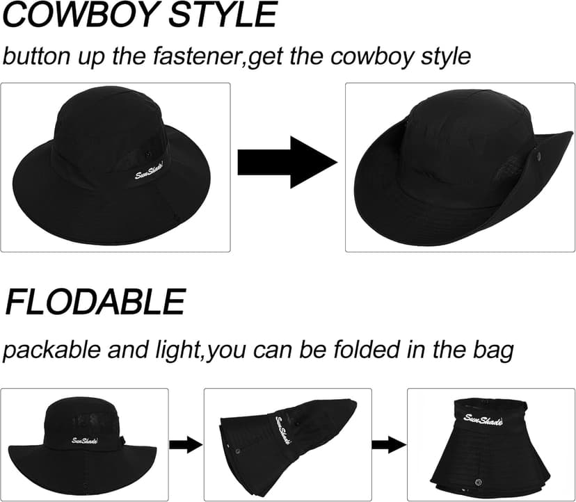 INOGIH Women's Outdoor UV-Protection-Foldable Sun-Hats Mesh Wide-Brim Beach Fishing Hat with Ponytail-Hole