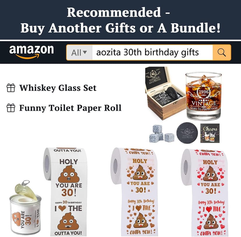 30th Birthday Gifts for Men Whiskey Glass Set - 30th Birthday Decorations, Party Supplies - 30 Year Anniversary, Bday Gifts Ideas for Him, Dad, Husband, Friends - Wood Box & Whiskey Stones & Coaster B0BJCWJDC4