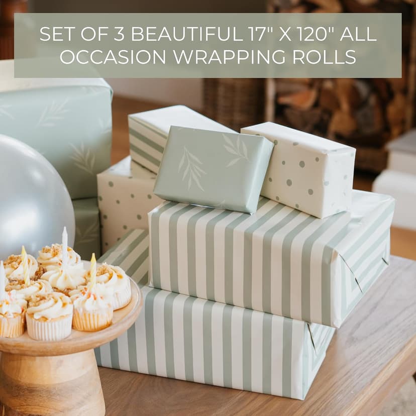 Quality 17 X 120 in Rolls for Wedding, Birthday, Baby Shower and Christmas - Add a Touch of Magic to Every Gift You Wrap ZICOTO Beautiful Gift Wrapping Paper Rolls for All Occasions - Set of 3 B0DBLFHLMJ