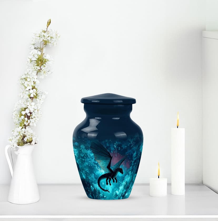 Dragon Small Memorial Urns for Human Ashes Adult Man - Keepsake Green Funeral Urn for Ashes for Women - Mini Blue Burial Urn for Mom & Dad - Cremation Urns for Human - 3 Inch B0FCMK3X17