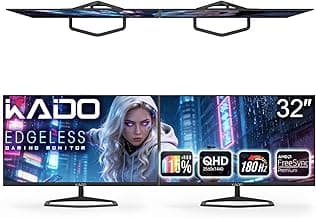 Kado Dual Gaming Monitor Setup - 2-Pack 32" 180Hz 16:9 2560x1440 QHD Computer Monitor 115% sRGB, Stacked Gaming AMD FreeSync, VESA Mount HDMI DisplayPort Built-in Speakers