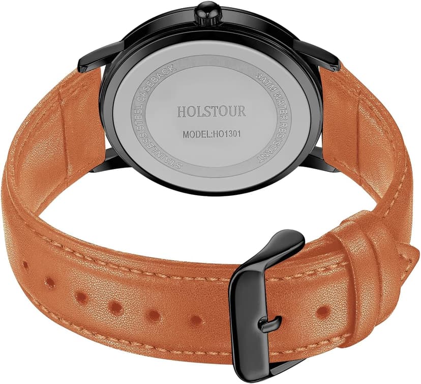 HOLSTOUR Watches for Mens Minimalist Fashion Business Wrist Watch Analog with Leather Strap
