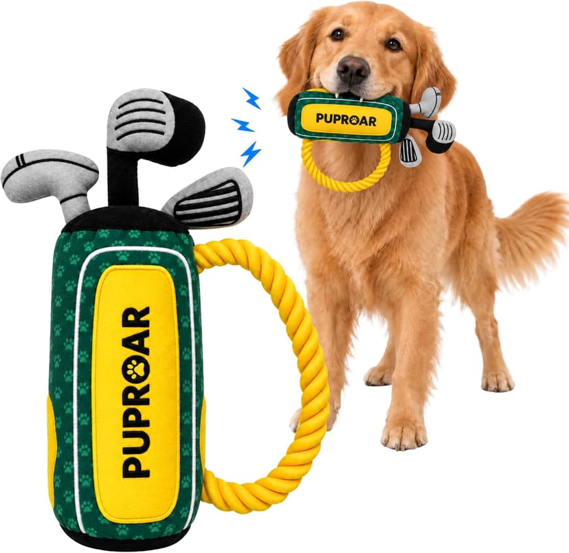 PUPROAR Golf Dog Toy, Dog Birthday Gift, Funny Squeaky Plush Rope Golf Bag Toy for Small, Medium & Large Breeds B0D9PDDT2D