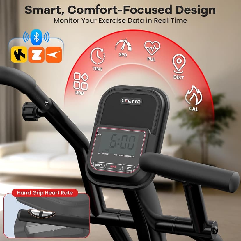 Recumbent Exercise Bike, Stationary Recumbent Exercise Bike for Home with Arm Exerciser, 16-Level Magnetic Resistance, Bluetooth App, LCD Monitor, Heart Rate, Heavy-Duty Frame