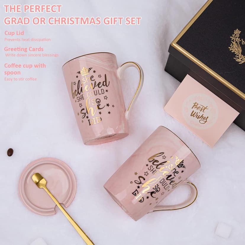 Valentines Spiritual Motivational Congratulations Gifts, 14oz Pink Ceramic Marble Gold Print Coffee Cup, Nicely Gift Boxed Graduation Gifts for Women Her 2026 - She Believed She Could So She Did Mug B0CZ993XBN
