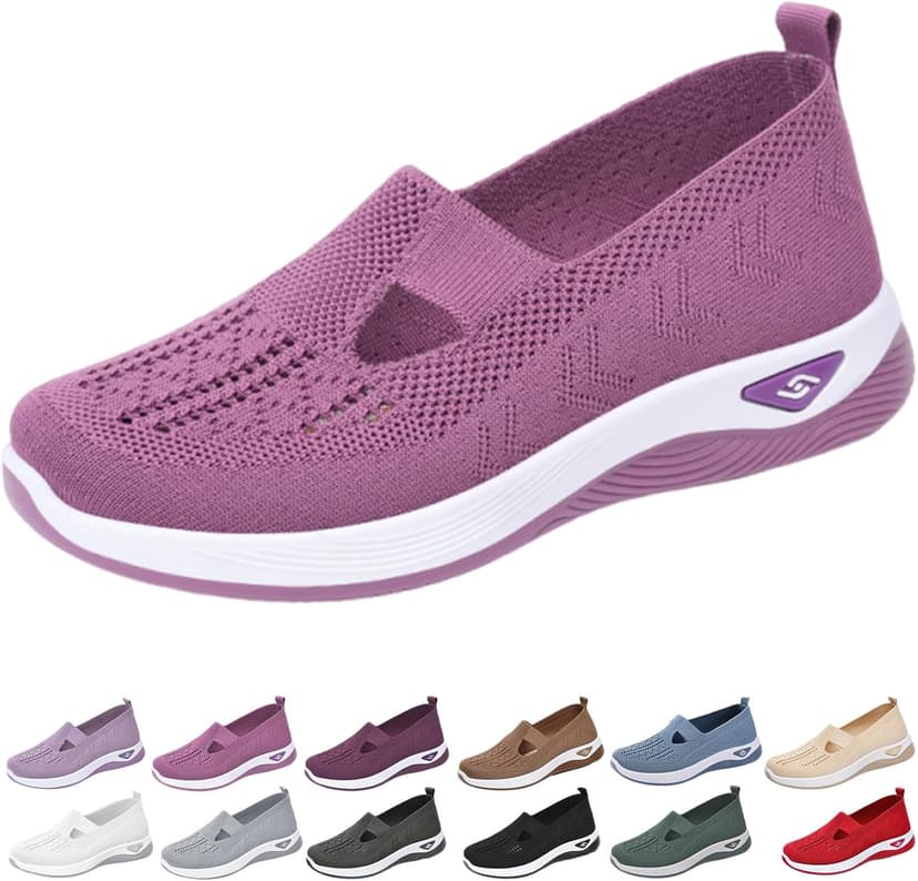 Wang Damai Women's Orthopedic Walking Shoes,Woven Breathable Orthowalkway Womens Sneakers,Lightweight Non-Slip Arch Support Slip on Shoes