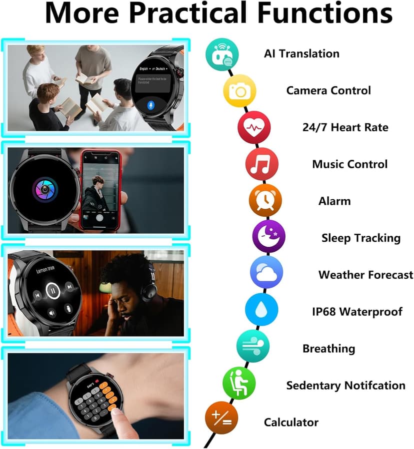 Lyaarka Smart Watches for Men,1.46" Fitness Tracker with GPS,Health Monitor,AI,Bluetooth Call/TextReply, Compass/Altitude/Barometer,100+ Sports Mode,5ATM Waterproof for Android/iPhone with 2 Straps