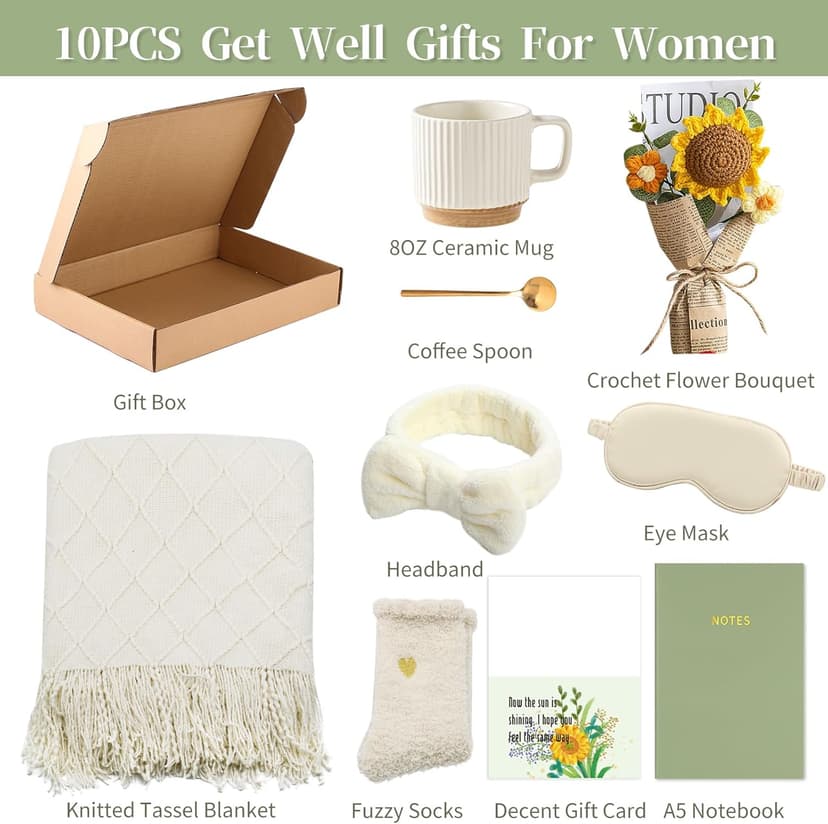 SK Studio Get Well Gifts for Women Feel Better Gifts Baskets After Surgery Inspirational Thinking of You Sympathy Gift Package Encouraging Box for Mom Her Friend