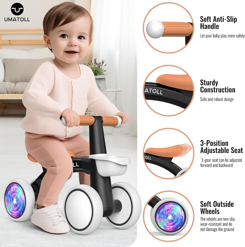 12-24 Months Toddler First Ride on Toys, Colorful Lighting Rear Wheels, Adjustable Seat Baby Walker, Basket Umatoll Baby Balance Bike Toy for 1 Year Old Boy Girl, First Birthday Gift B0CR6VKXJ7