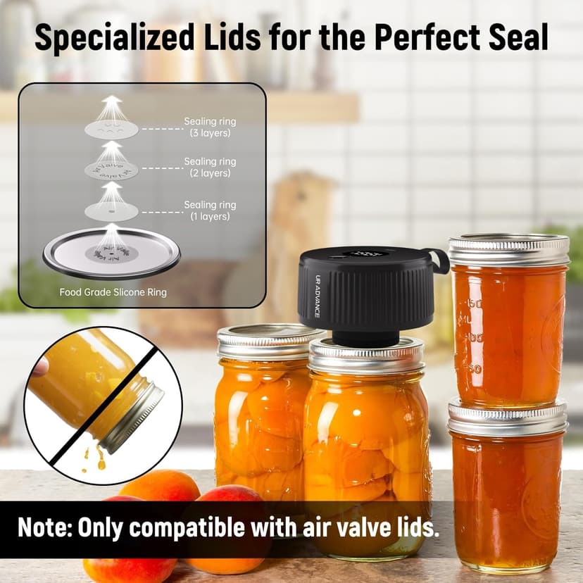 Upgraded 3-in-1 Electric Mason Jar Vacuum Sealer Kit for Jars, Bags, Food Savers & Containers | Auto-Stop Jar Sealer with 4-Hours Battery Life & One-Handed Operation for Dry Foods, Jams & Leftovers