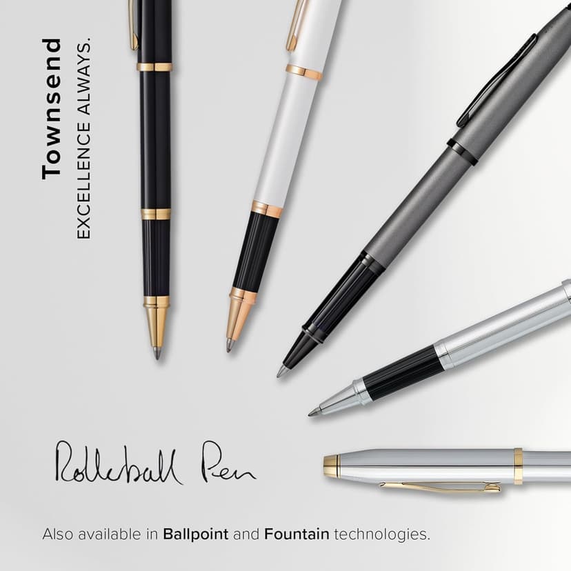 Cross Townsend Refillable Rollerball Pen Presented in a Luxury Gift Box - Medium Point, Black Ink, Black & Gold