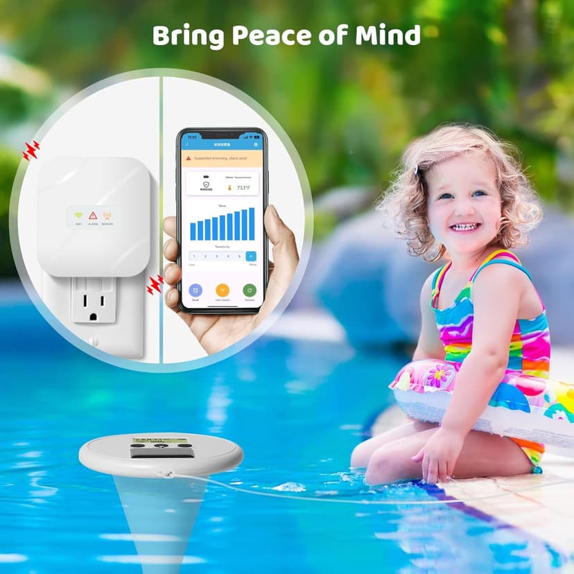 WiFi Pool Alarm, Zuomeng Solar Wave Pool Alarm with Optimal Sensitivity, Remote Control by App, Dual Alarming via Device & App, Offering Extra Protection for Your Child and Pet