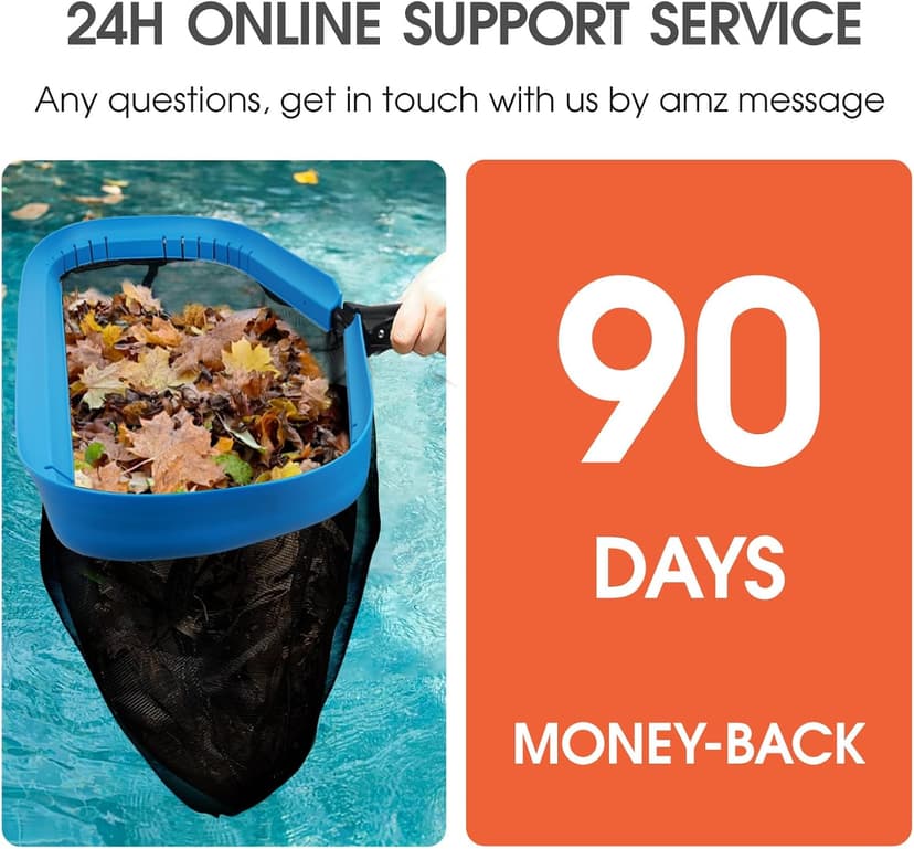 Upgraded Full Double Layer Pool Net Rake,17.5'' - Outer Heavy Duty Self-Repair Net & Inner Fine Mesh Net for Particle Debris, Above Ground & In-ground Swimming Pools, No Poles