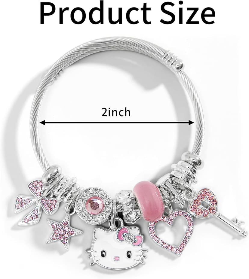 Cute Bracelets, Adjustable Stainless Steel Composite Bracelet Bangles, Classic Cartoon Design Jewelry, Gift for Her (Pink)