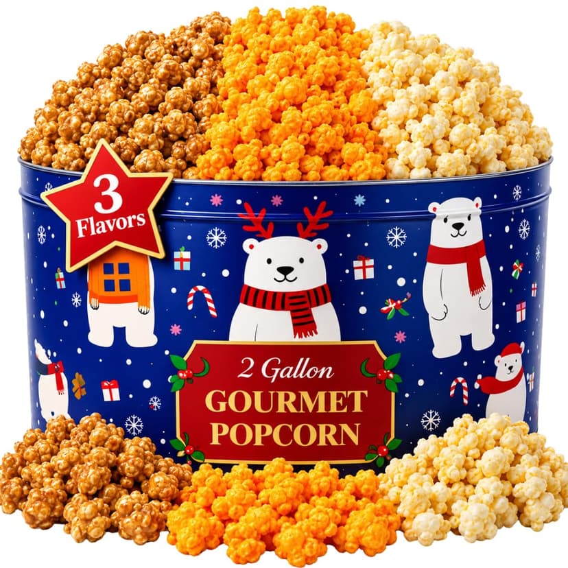 2 Gallon, 3 Flavors Uncle Myron's Christmas Popcorn Tin, 3 Flavors, Holiday Food Gift Basket B0FMZDY4VP