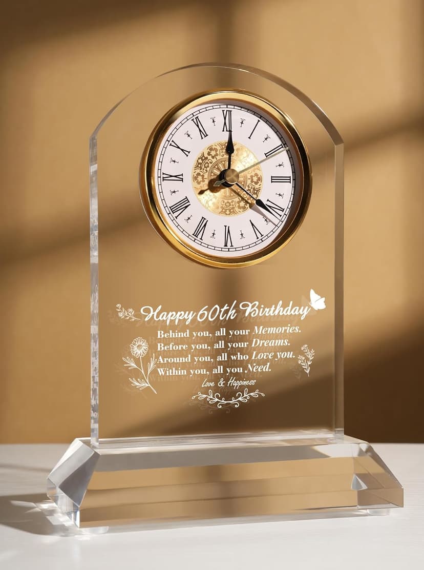 DEEWISH 60th Birthday Gift Quartz Desk Clock – Elegant Home Blessing Decoration for Parents, Grandparents, Friends, Mom, Dad, Happy 60 Years Birthday Decoration for Women Men