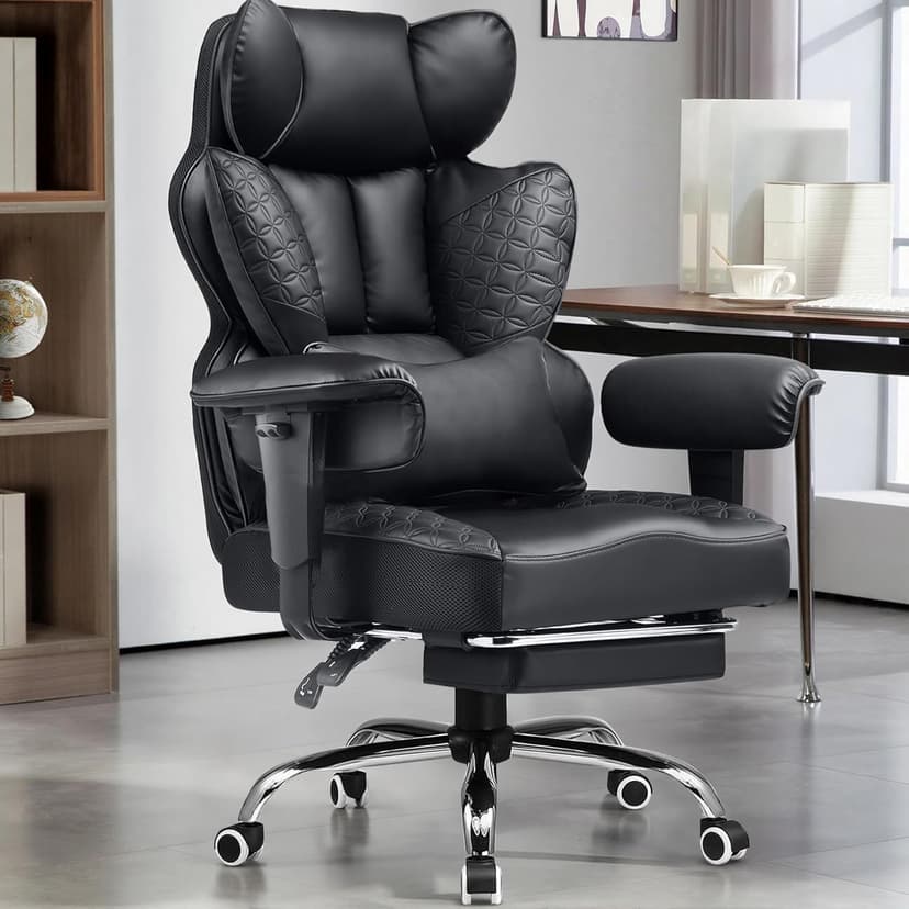 GTRACING Big and Tall Gaming Chair 400lbs Heavy Duty Office Chair with Foot Rest & Ergonomic Pocket Spring Lumbar Support, High Back 3D Saddle Shaped Cushion for Back Pain Relief, Matte-Black