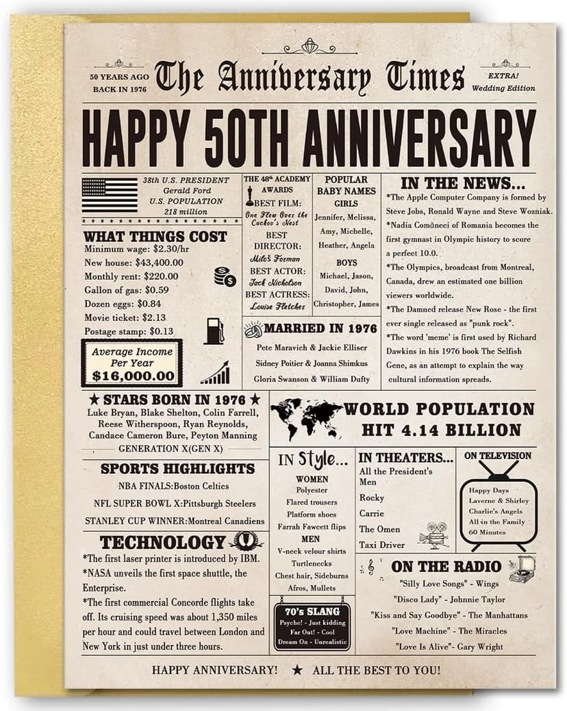 Jumbo 50th Anniversary Card for Women Men, Funny 50th Wedding Anniversary Decorations for Mom Dad, Romantic 50 Year Anniversary Card Gift for Wife Husband, Golden Wedding Gift