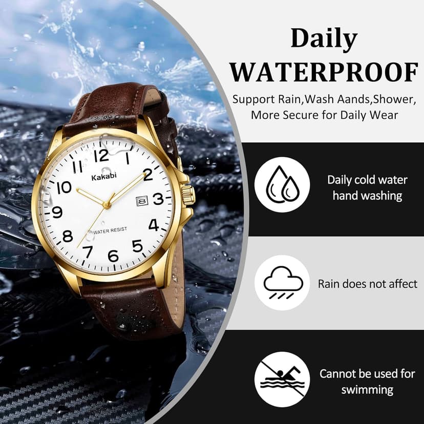 Kakabi Watch for Men, Fashion Minimalist Wrist Watch Waterproof Quartz Analog Date with Leather Strap