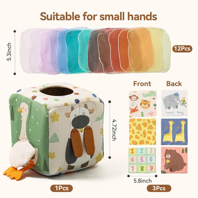 Youuys Baby Tissue Box Toy for Babies 6-12 Months, Montessori Sensory Toys for 1 Year Old Boy, Infant Toy with Crinkle Tissues & Fine Motor, for 6 9 12 18 Months Old Kids 1st Birthday B0DB454GQM