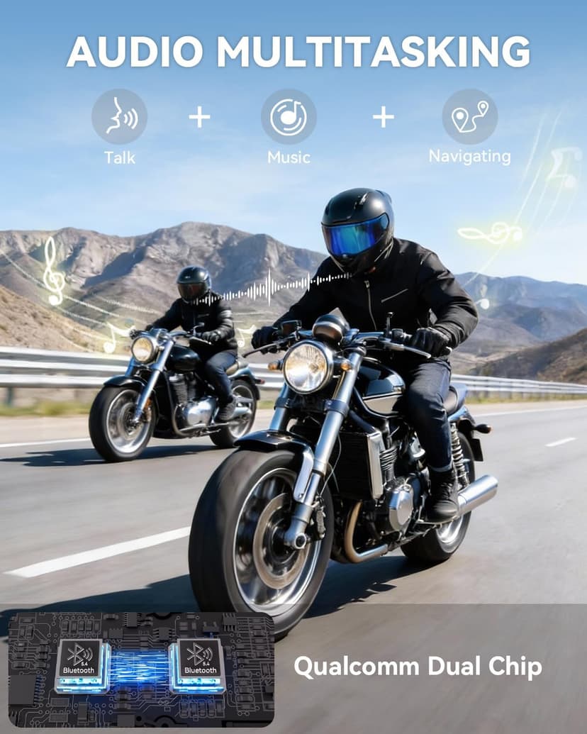 N8 8 Riders Mesh Motorcycle Helmet Communication System, Motorcycle Bluetooth Headset V5.4 with Audio Multitasking/Music Sharing, 45mm Helmet Speakers Intercom for ATV/Snowmobile/Ski, 1 Pack