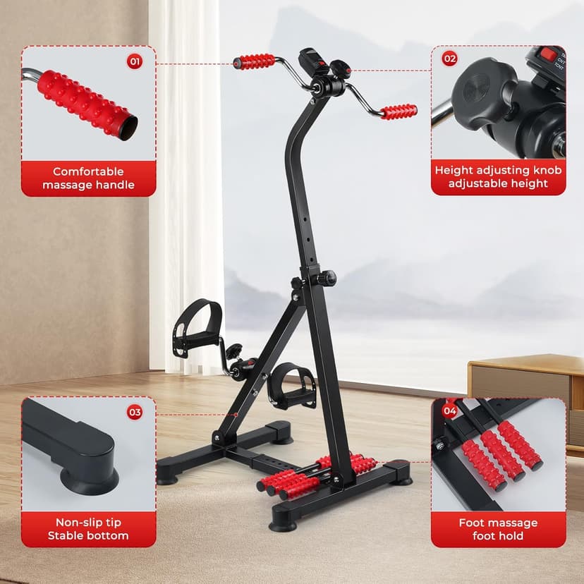 Adjustable Pedal Exerciser Bike for Seniors - Hand Arm Leg and Knee Therapy, Stroke Recovery, Portable Fitness Equipment for Total Body Workout - Great Gift for Elderly Rehab