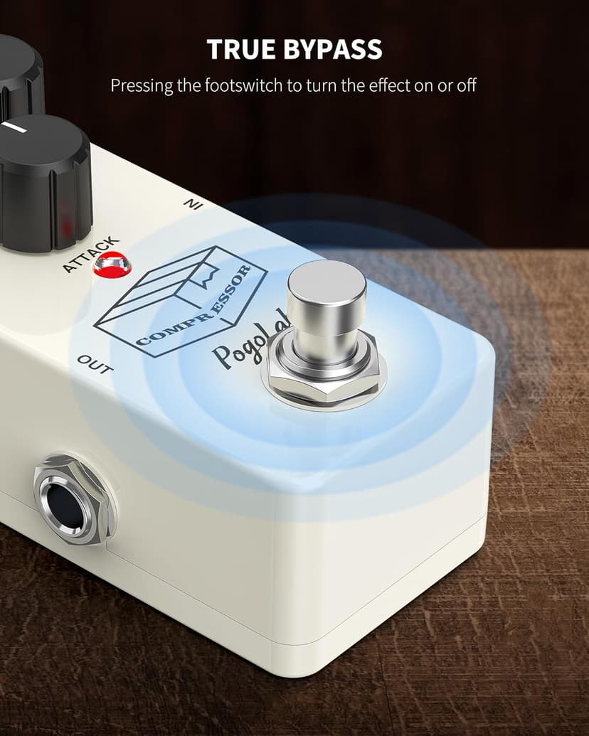 Pogolab Compressor Pedal, Guitar Pedal Compressor, Mini Compressor Pedal for Electric Guitar Bass, True Bypass DC 9V