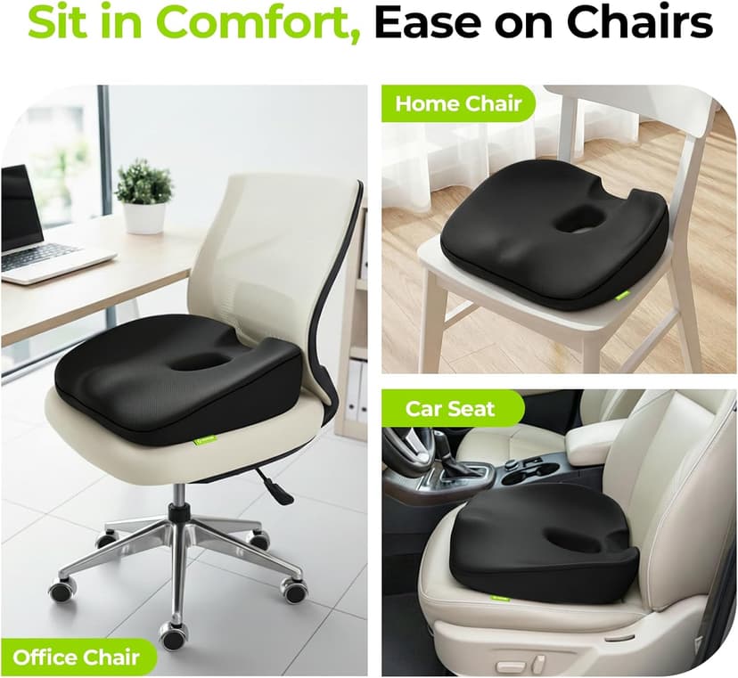 AUVON Innovative Donut Pillow Hemorrhoids Scientific Center Hole and Tailbone Cutout, Orthopedic Pain Relief Donut Seat Cushion for Coccyx, Sciatica, Postpartum Pregnancy, After Surgery Sitting Relief